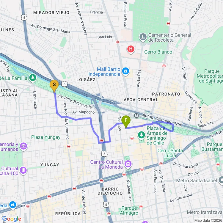 Mapa de Along the Mapocho