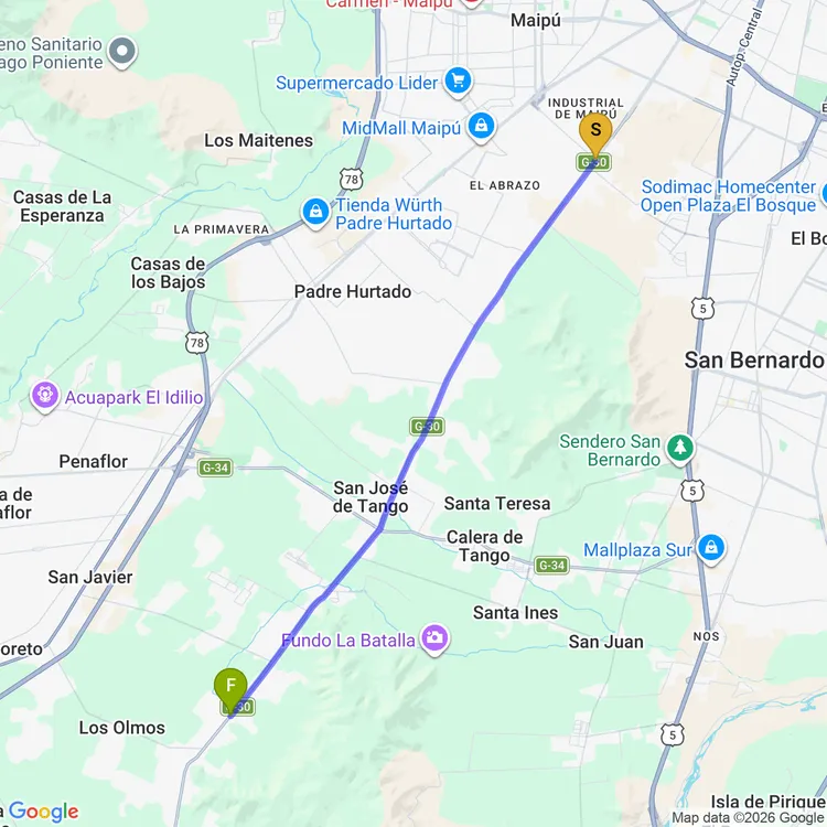 Mapa de Camino a Lonquén