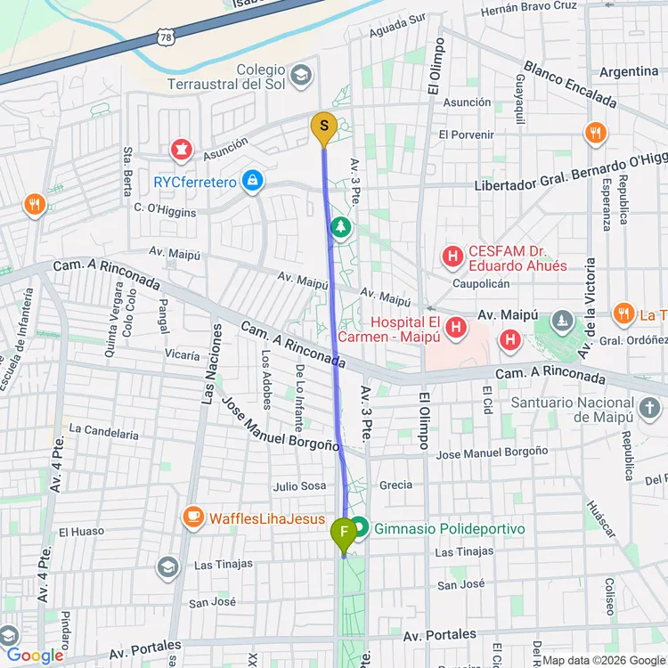 Mapa de Ciclovía 3 Poniente