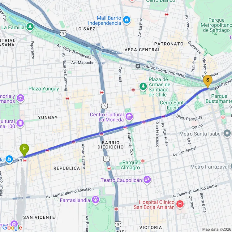 Mapa de Ciclovía Alameda