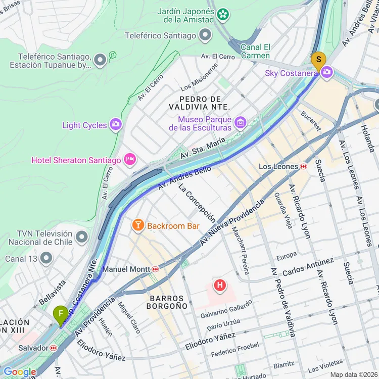 Mapa de Ciclovía Andrés Bello