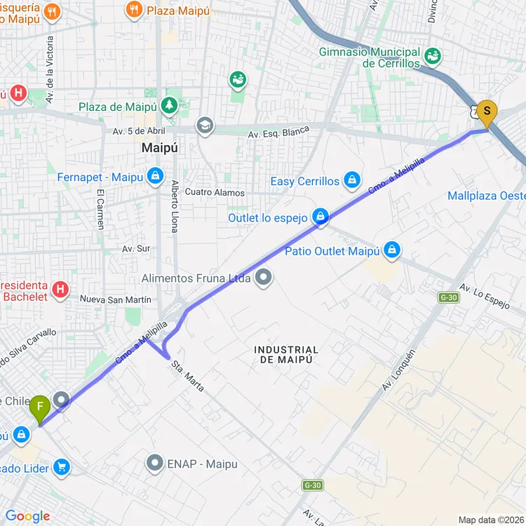 Mapa de Ciclovía Camino a Melipilla
