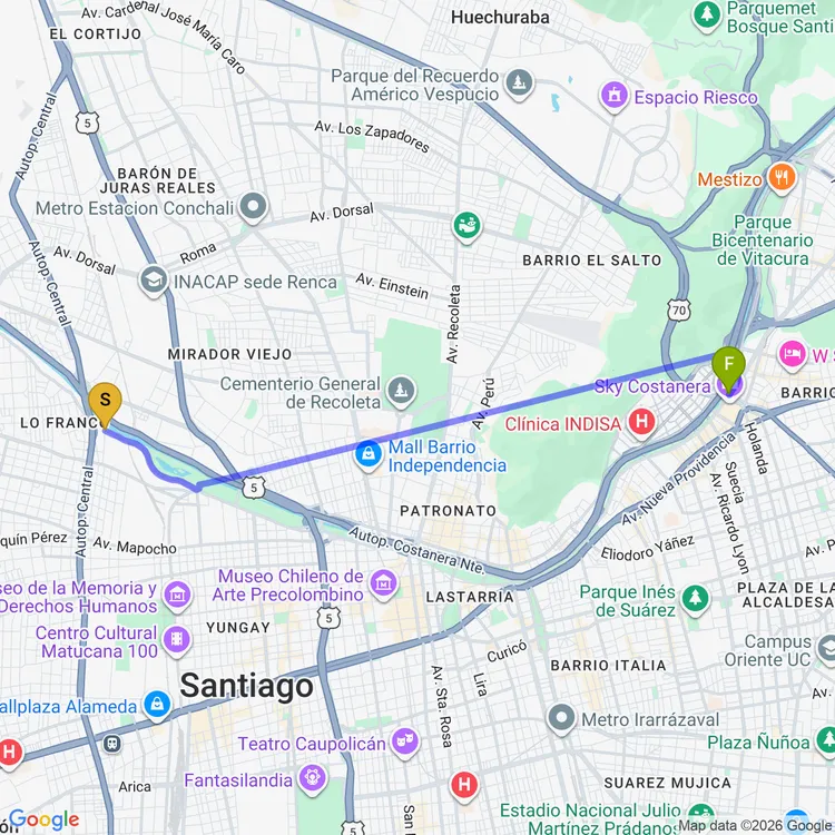 Mapa de Ciclovía Costanera Sur