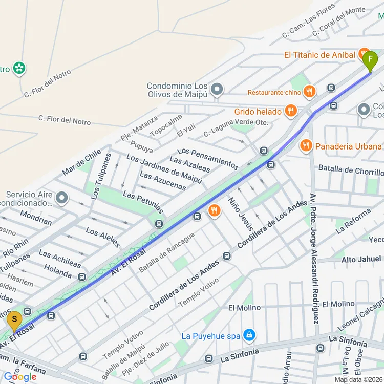 Mapa de Ciclovía El Rosal