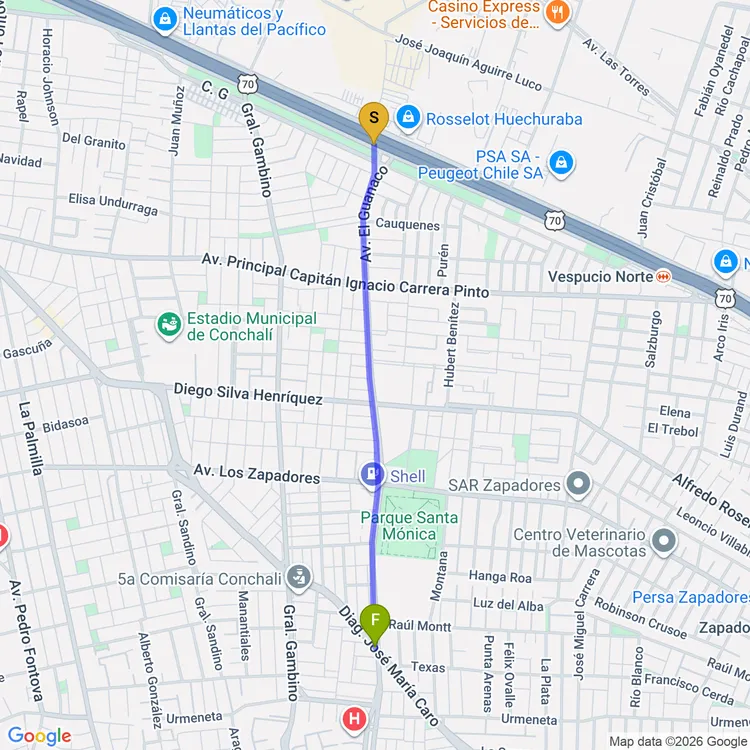 Mapa de Ciclovía Guanaco