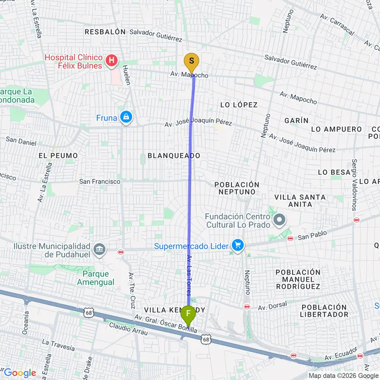 Mapa de Ciclovía Las Torres