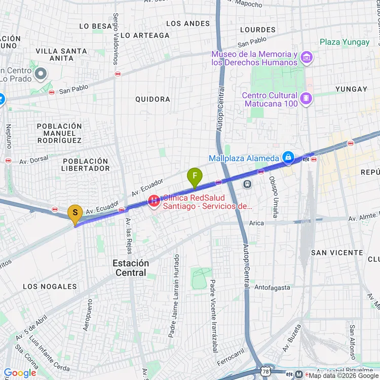 Mapa de Ciclovía Libertador Bernardo O'Higgins