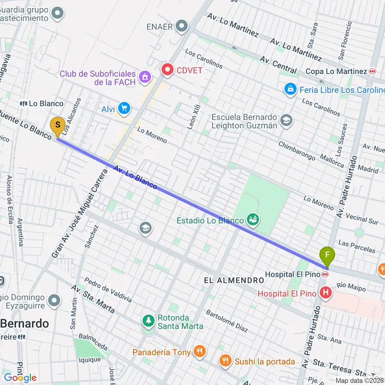 Mapa de Ciclovía Lo Blanco