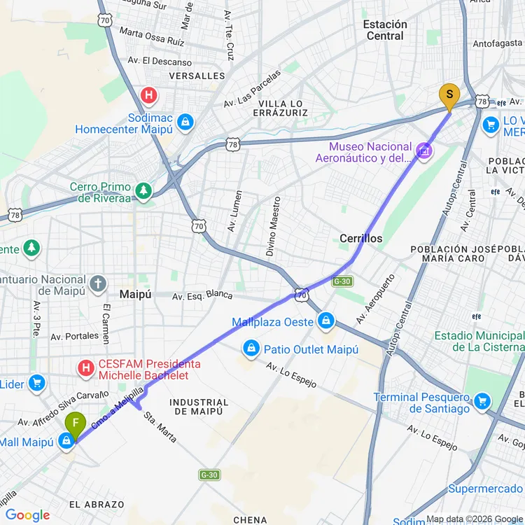 Mapa de Ciclovia Maipu - Cerrillos
