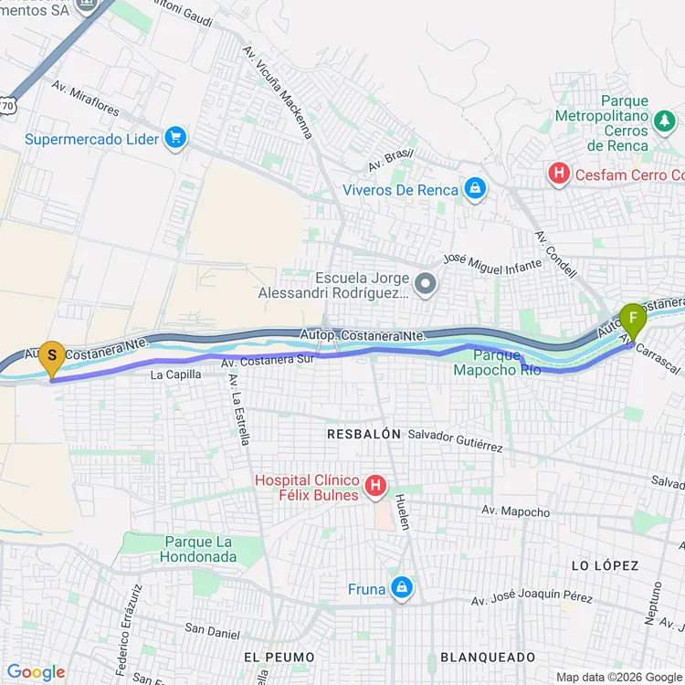 Mapa de Ciclovía Mapocho 42k