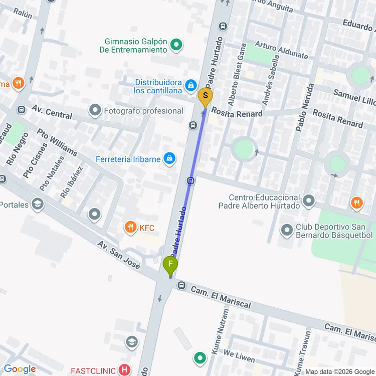 Mapa de Ciclovía Padre Hurtado - Los Moros