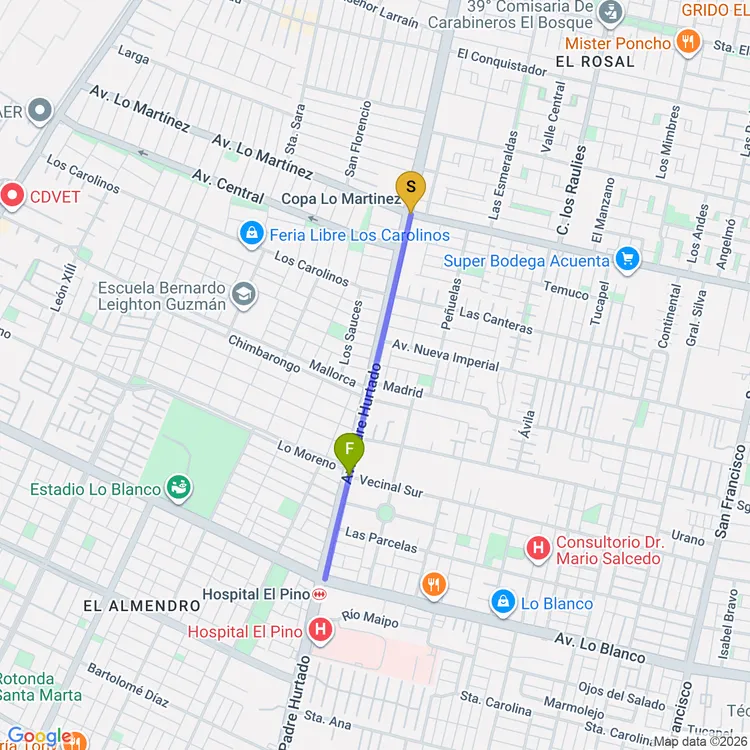 Mapa de Ciclovía Padre Hurtado