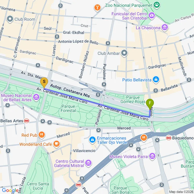Mapa de Ciclovía Parque Forestal