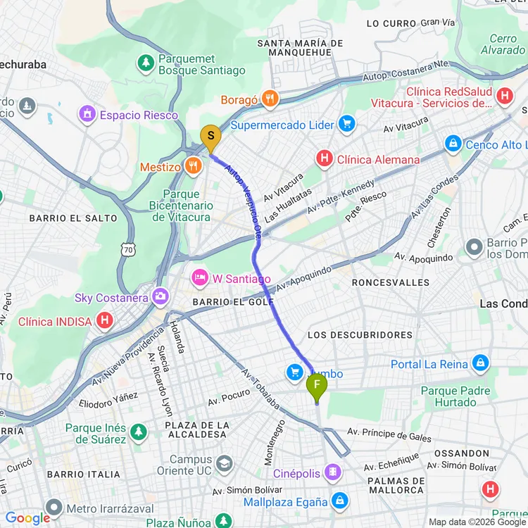 Mapa de Ciclovía Parque Vespucio