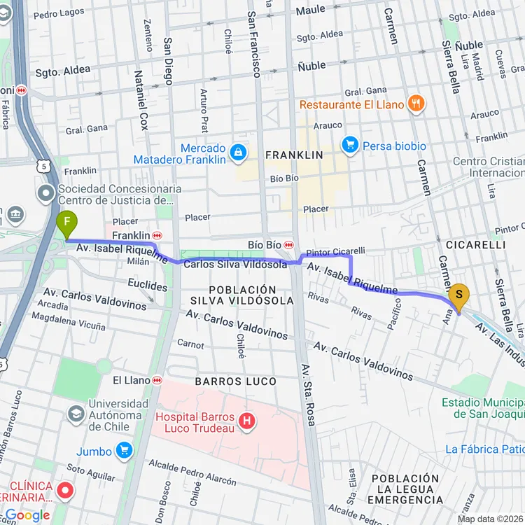Mapa de Ciclovía Parque Víctor Jara