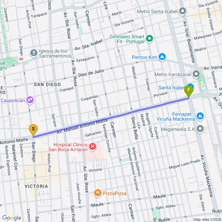 Mapa de Ciclovía Paseo Escultor Samuel Román Rojas