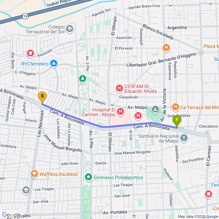 Mapa de Ciclovia Rinconada