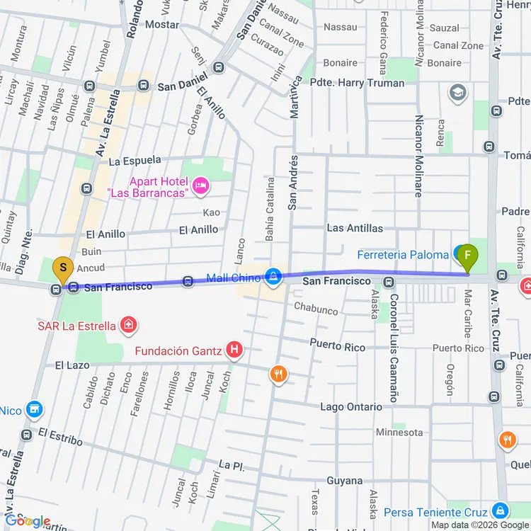 Mapa de Ciclovía San Francisco