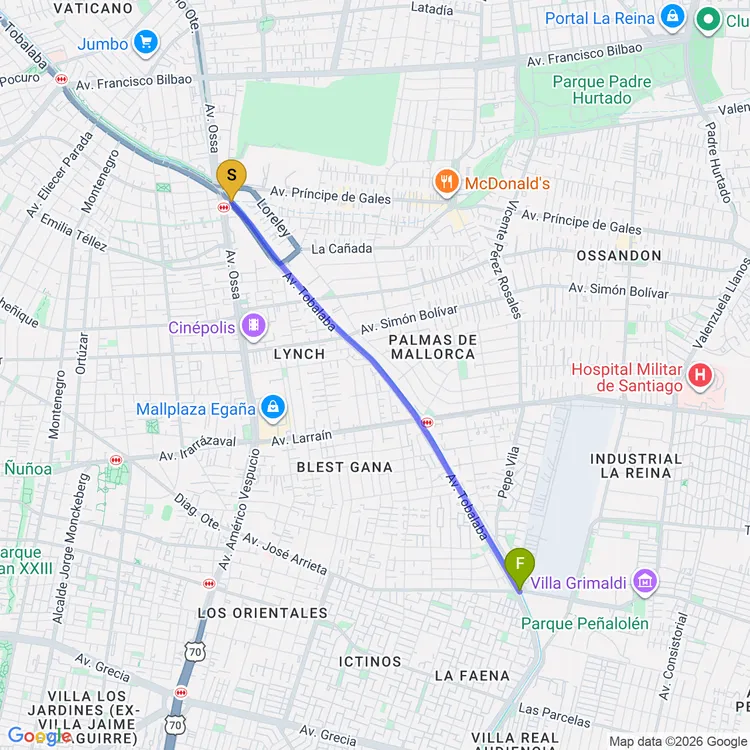 Mapa de Ciclovía Sánchez Fontecilla