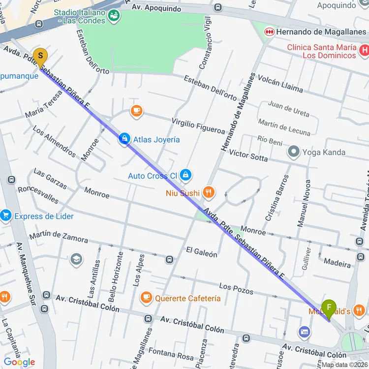 Mapa de Ciclovía Sebastián Piñera