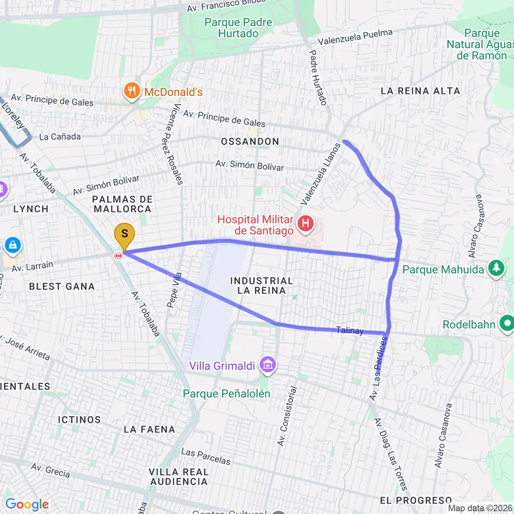 Mapa de Circuito Ciclovía Las Perdices (avenida Bilbao - Avenida José Arrieta)