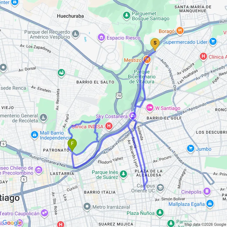 Mapa de Circuito Ciclovía Píno Nono