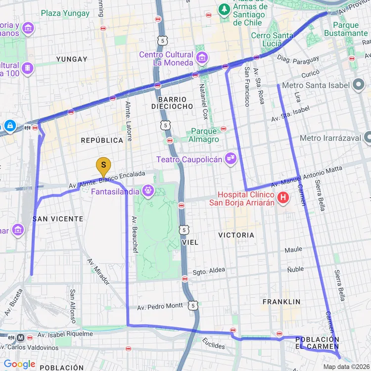 Mapa de Circuito Parque Intercomunal Victor Jara