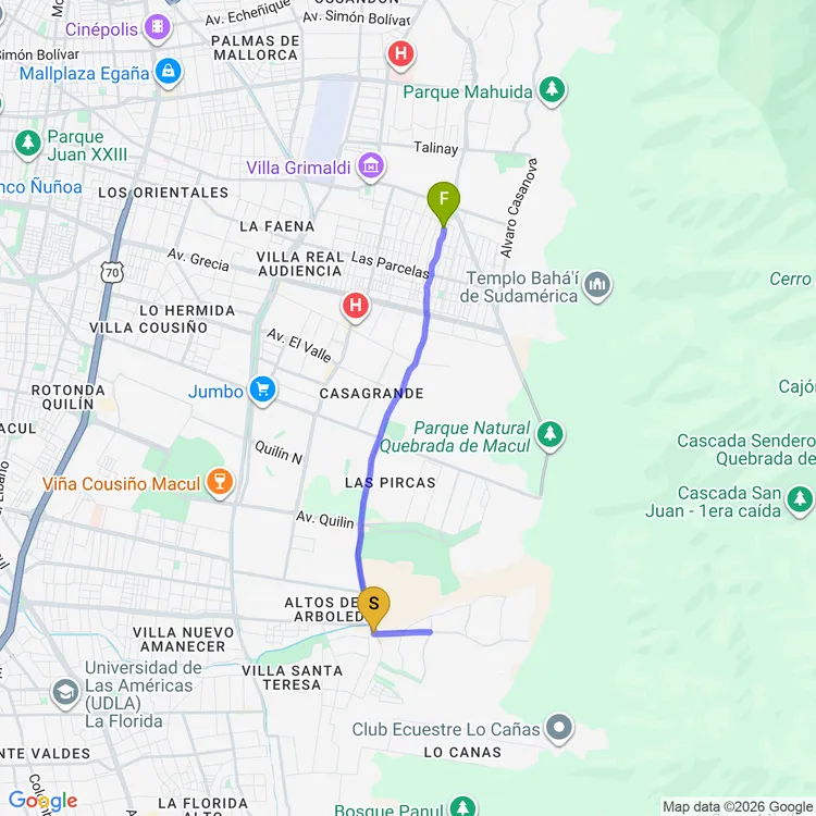 Mapa de De Bandejón Central Las Perdices a Parque Mahuida