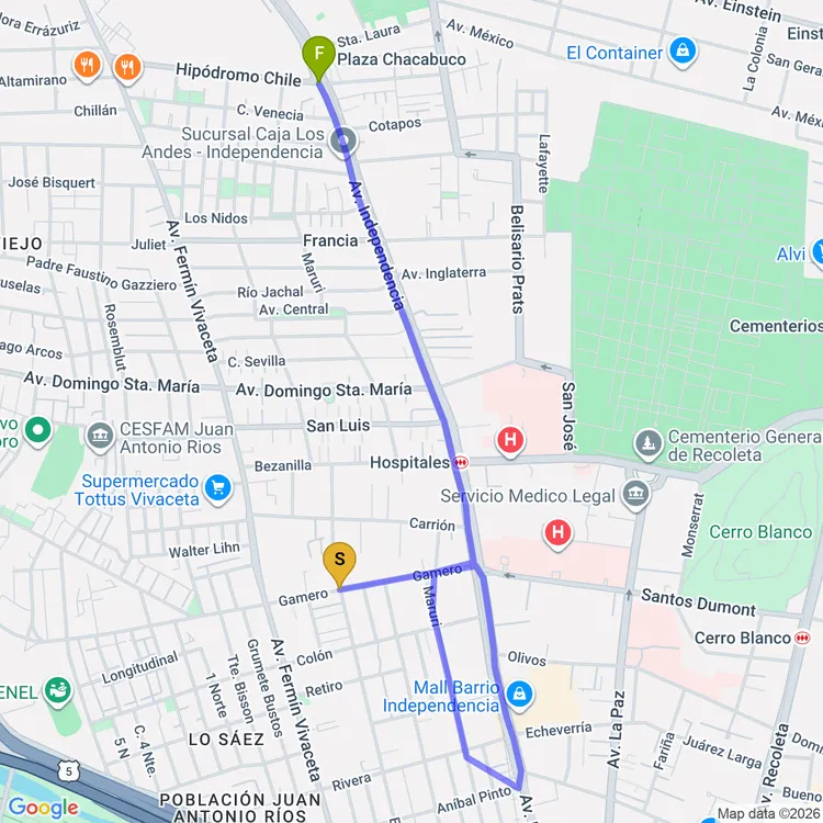Mapa de De Feria El Pino a Plaza Chacabuco
