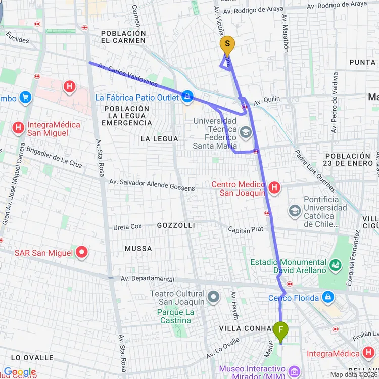 Mapa de De Las 4 Plazas a Plaza Naciones Unidas