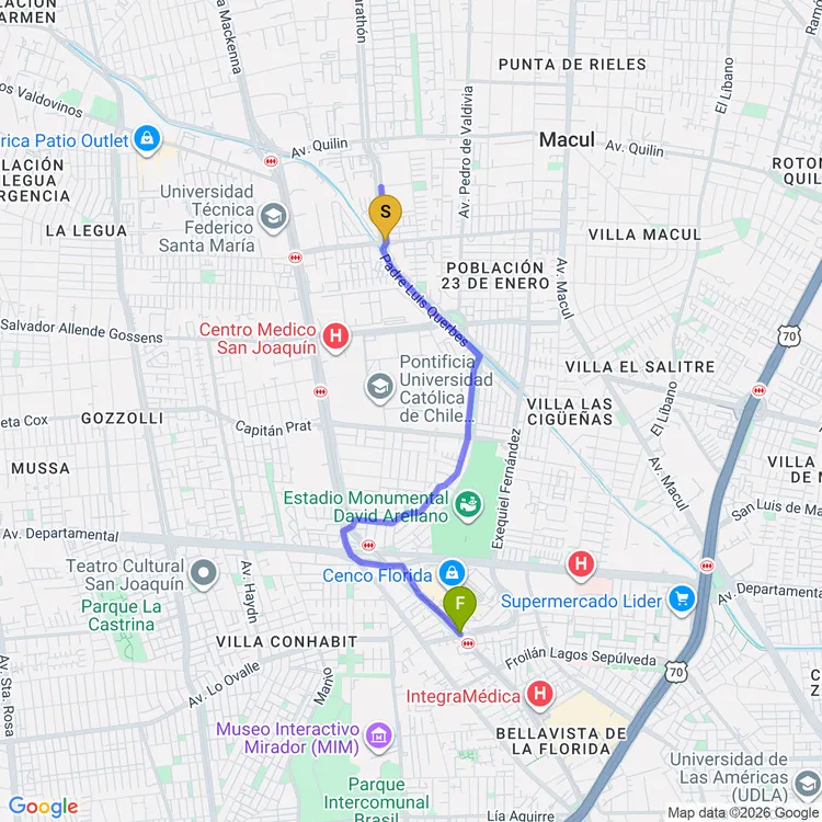 Mapa de De Paque Central Avenida Marathon a Plaza Doctor Pedro Flores Zepeda