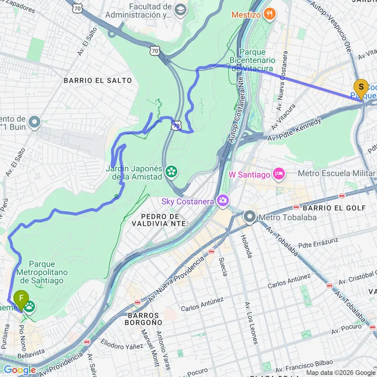 Mapa de De Parque Bicentenario a Plaza Peñihue