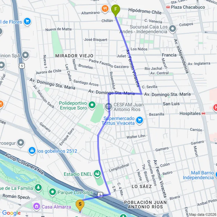 Mapa de De Parque de los Reyes a Plaza Antonio Acevedo