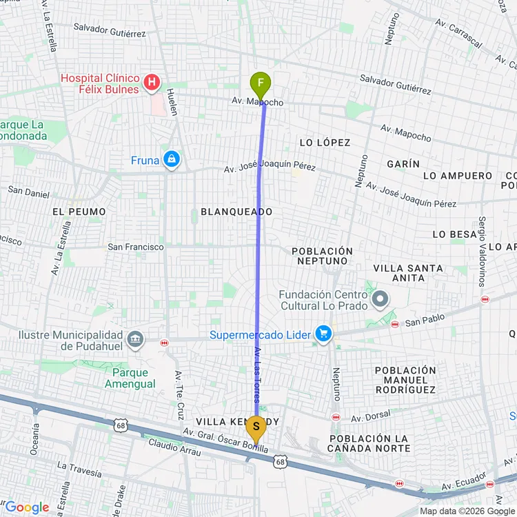 Mapa de De Parque del Cristo a Parque de la Alegría