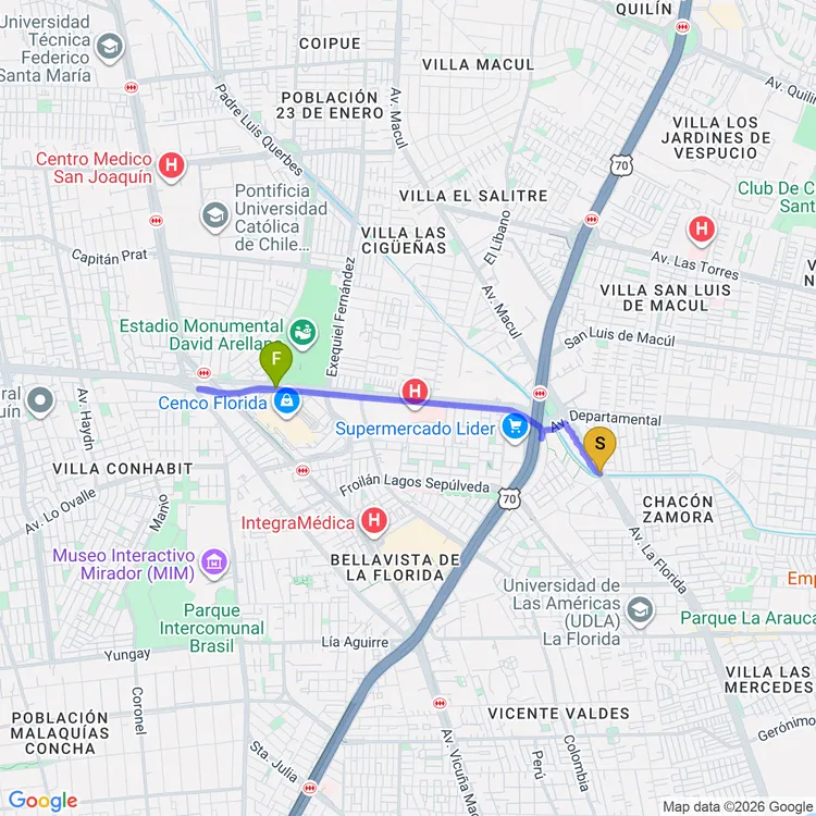 Mapa de De Parque Eduardo Frei Montalva a Plaza Doctor Pedro Flores Zepeda
