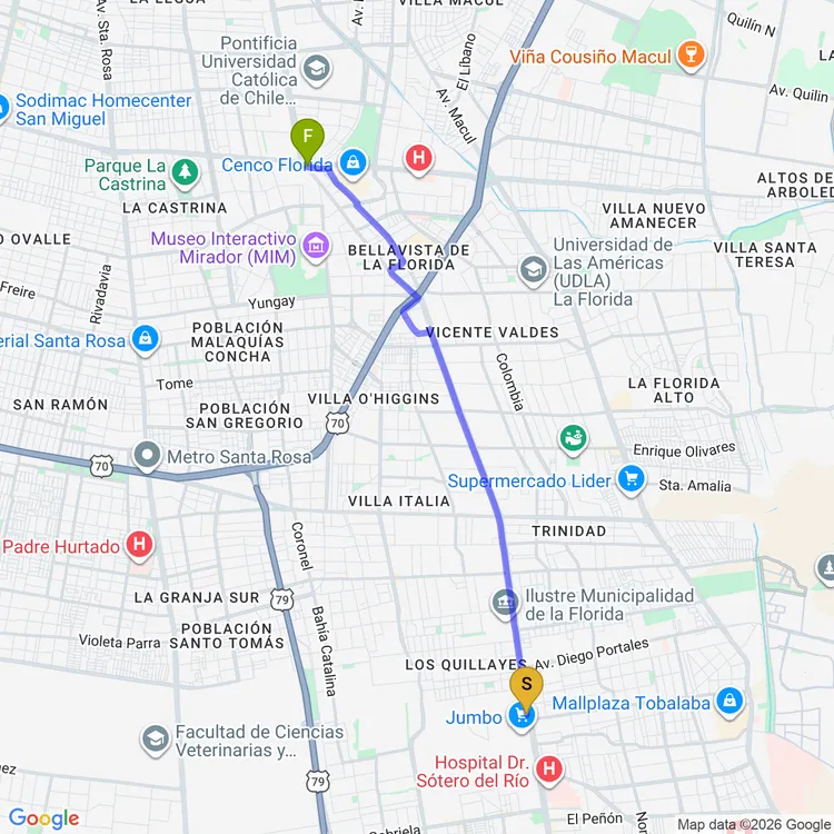 Mapa de De Parque El Arrayán a Plaza Naciones Unidas