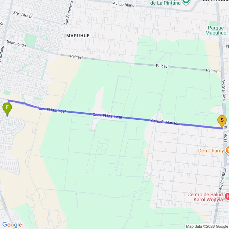 Mapa de De Parque El Mariscal a Parque Lenka Franulic Oriente