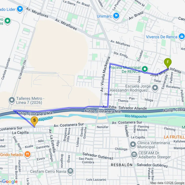 Mapa de De Parque Gabriela Mistral a Plaza Mafalda