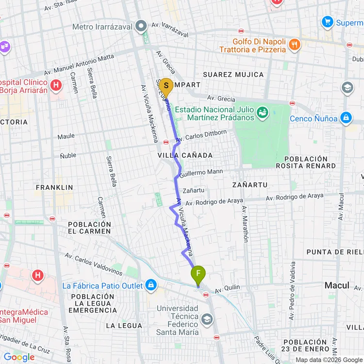 Mapa de De Parque Germán Picó Cañas a Carlos Valdovinos