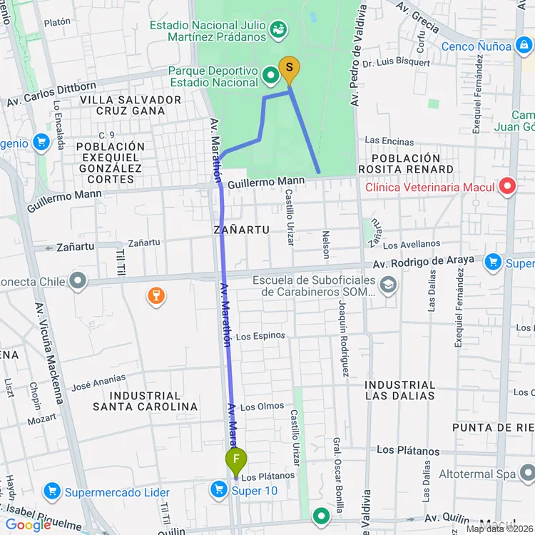 Mapa de De Parque Interior Villa Real a Paque Central Avenida Marathon