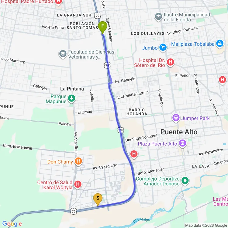 Mapa de De Parque Municipal Domingo Tocornal a Parque Cortés-Fernández