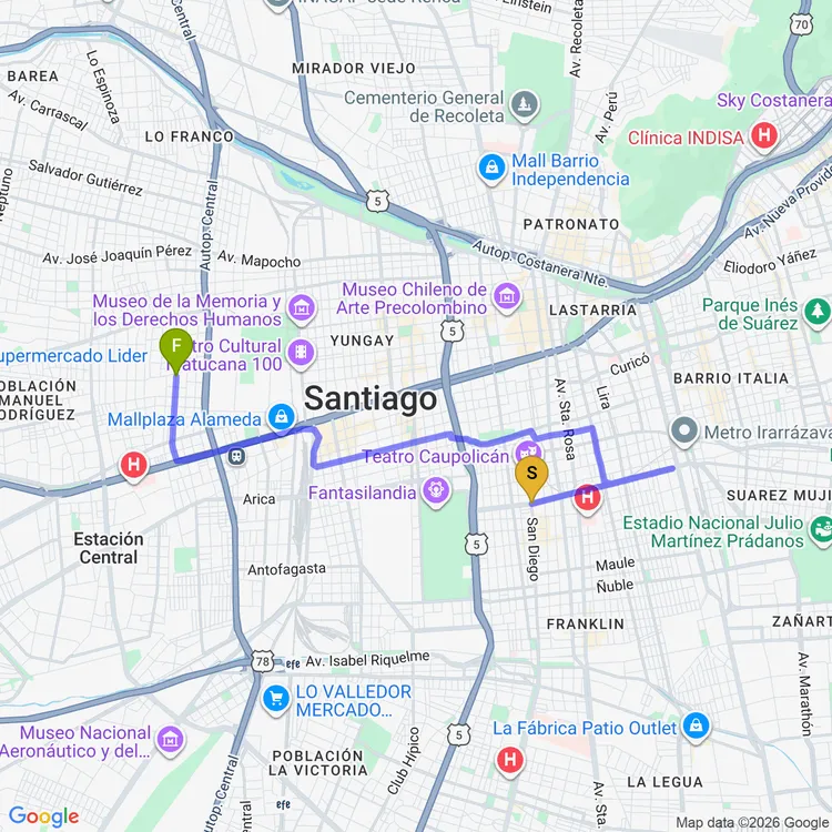Mapa de De Parque Palacio Errázuriz a Parque Portales