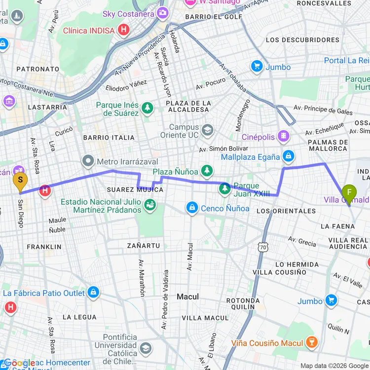 Mapa de De Parque Palacio Errázuriz a Plaza Egaña