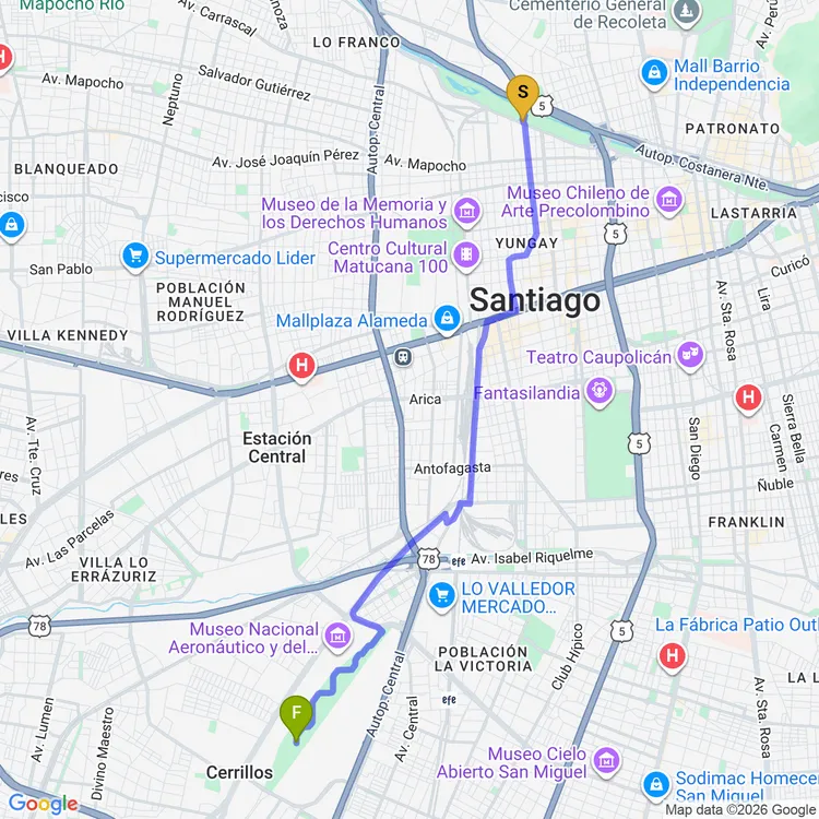 Mapa de De Parque Portales a Plaza Gonzalo Bernal