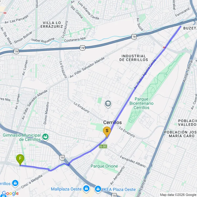 Mapa de De Parque San Luis de Orione a Parque Central Avenida Las Torres