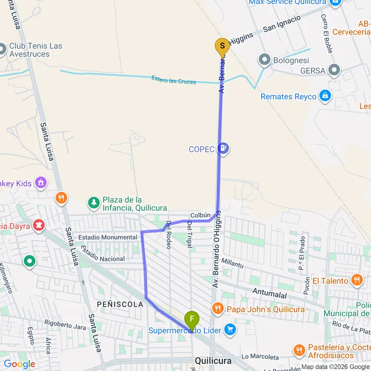 Mapa de De Parque Santa María Valle Grande a Plaza Chepica