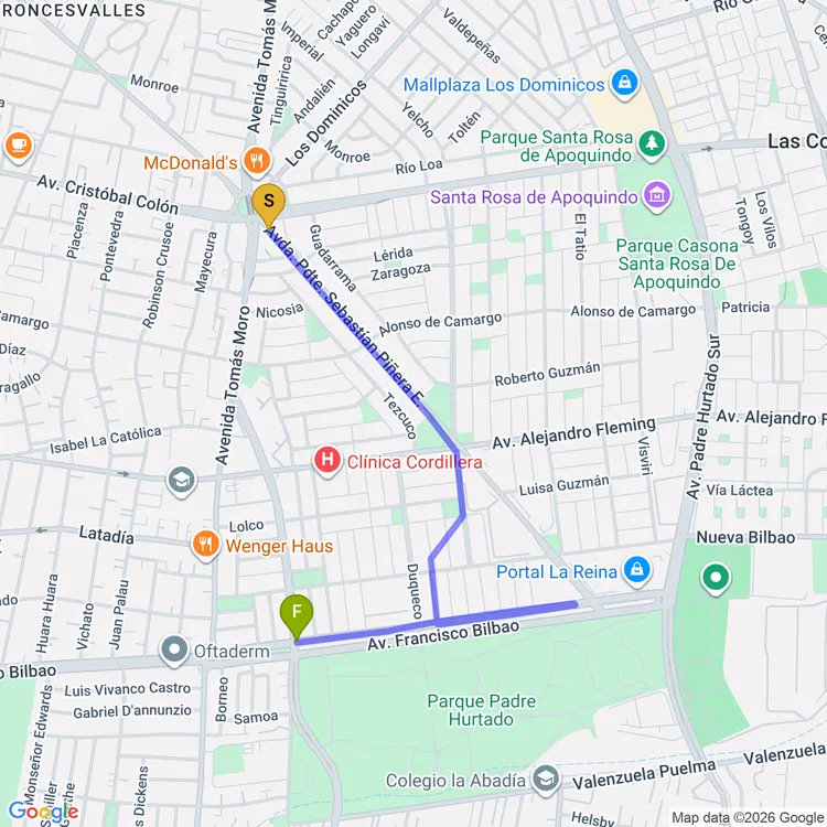 Mapa de De Parque Santa Rosa de Apoquindo a Plaza Neut Latour 1