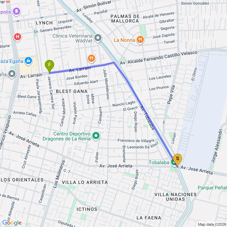 Mapa de De Paseo Villa Naciones Unidas a Plaza Egaña