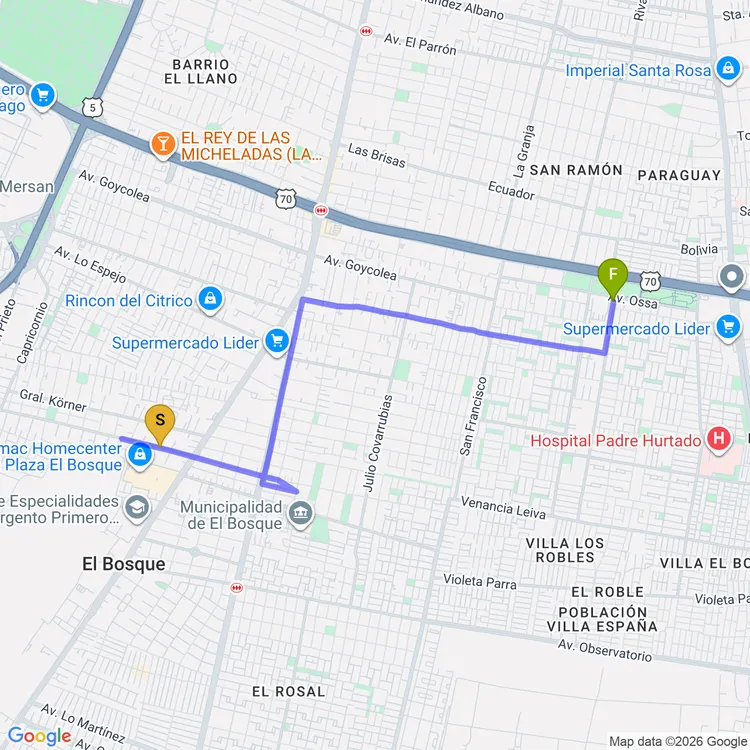 Mapa de De Placita Villa El Sol a Plaza del Pueblo Leonor Manquel Cumian