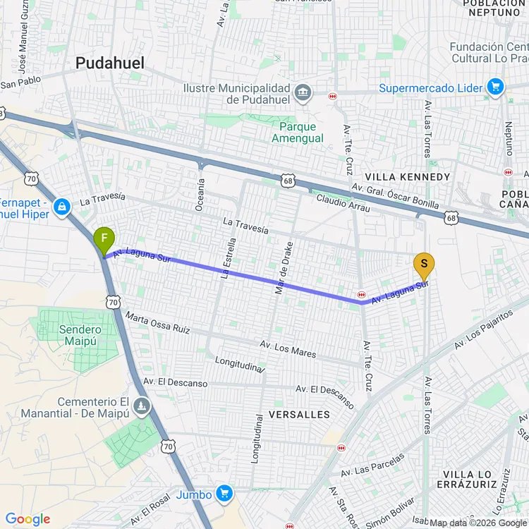 Mapa de De Plaza Avenida Las Torres a Plaza Lebreles